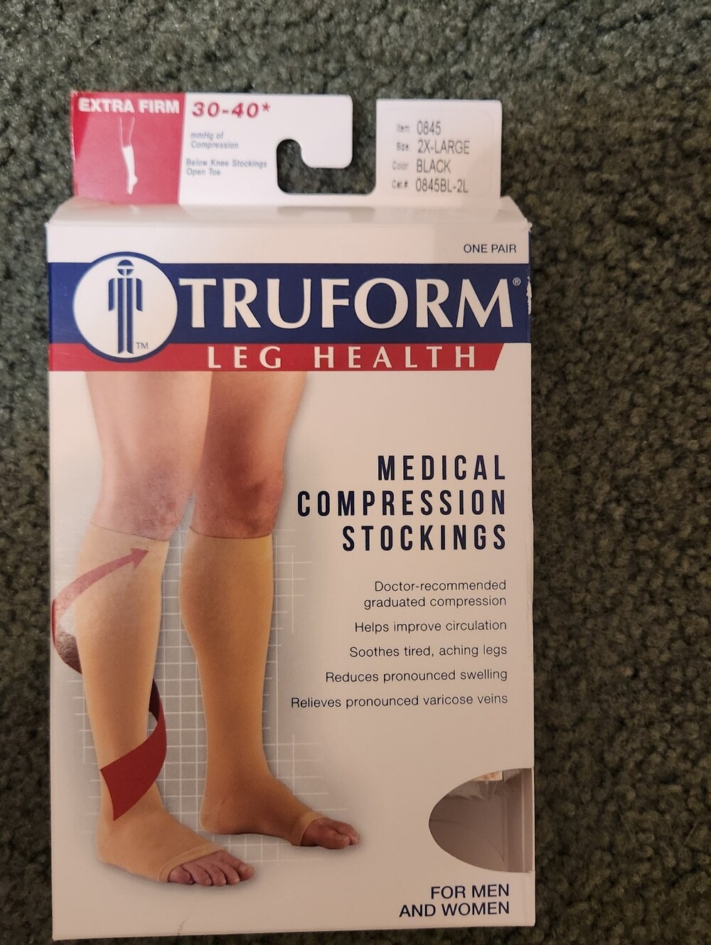 Truform Open Toe Compression Stockings 30-40 mmHg Black 2X-Large 0845 Extra Firm